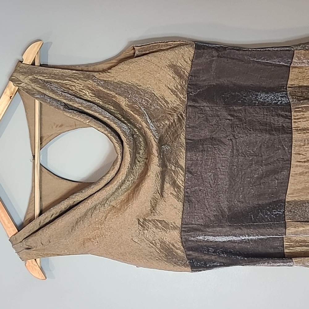 Adrianna Papell Dress Bronze Gold‎ Shimmer Elegant Ethereal Grecian Size 14 - Picture 2 of 9